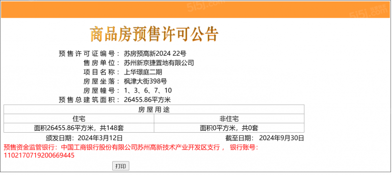 上华璟庭预售许可证