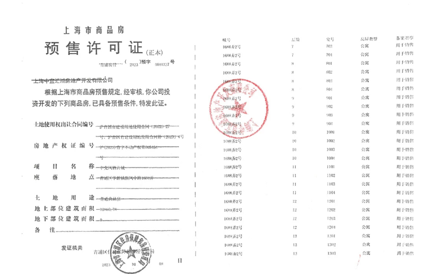 中交凤启虹桥预售许可证