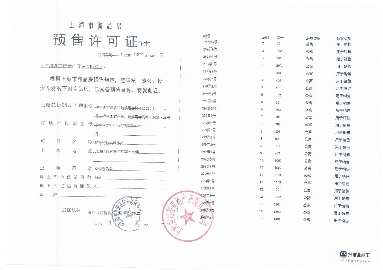 印象青城预售许可证