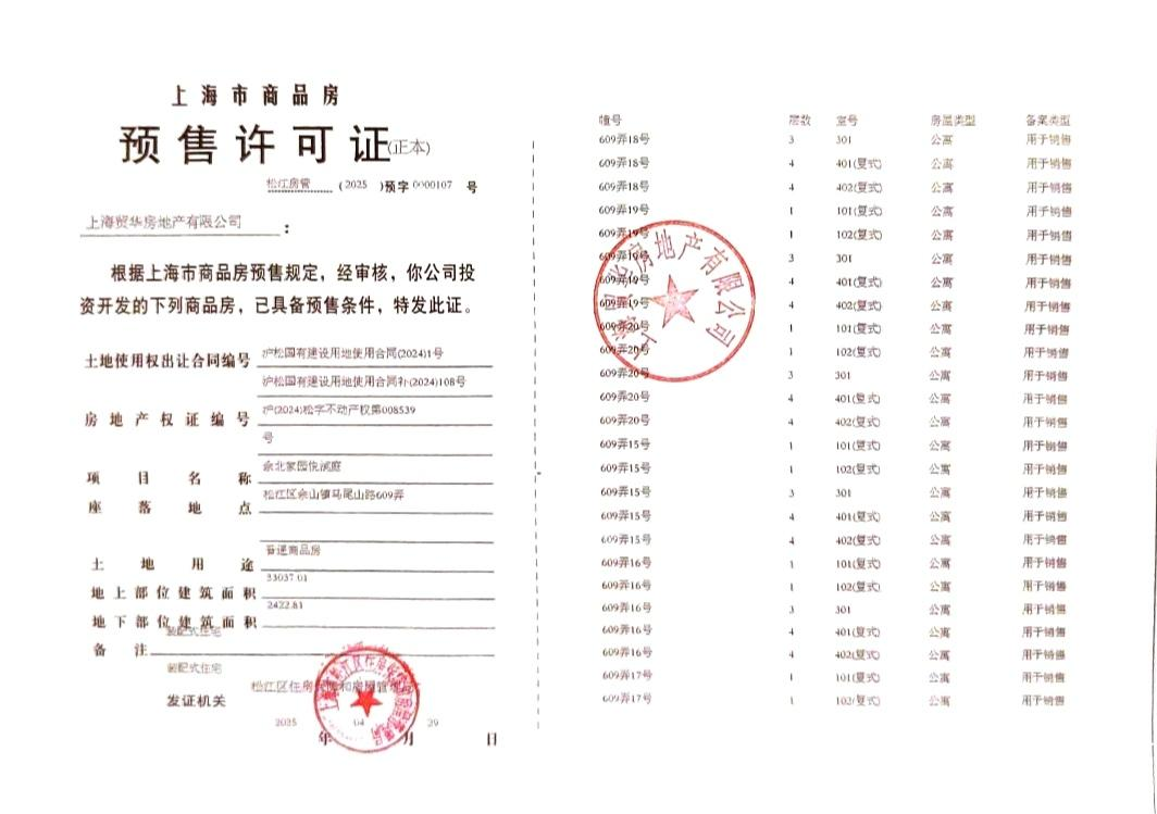 国贸海屿佘山预售许可证