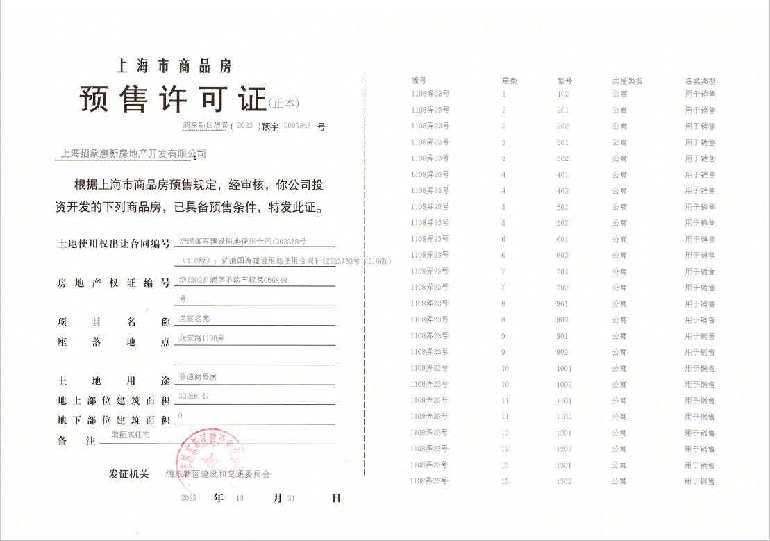 新场星耀翠湾预售许可证