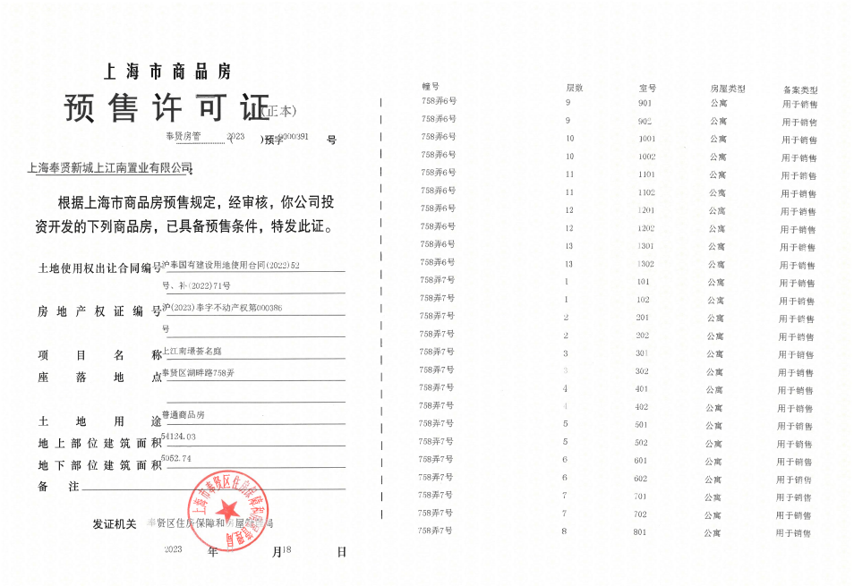 上江南璟荟名庭预售许可证