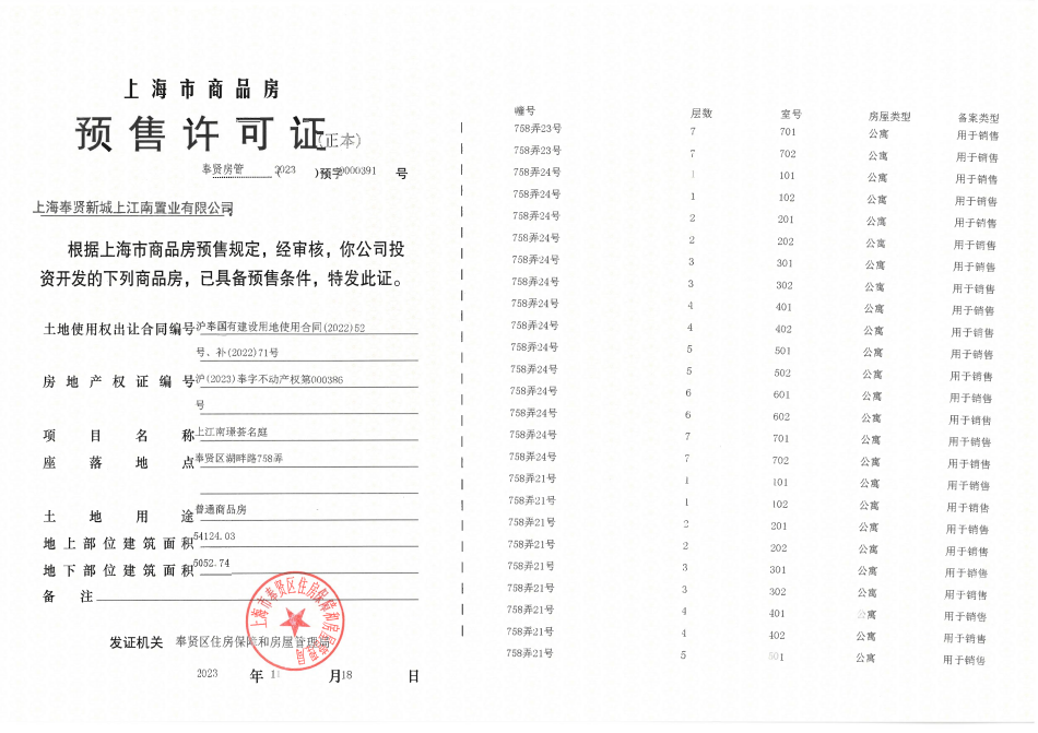 上江南璟荟名庭预售许可证