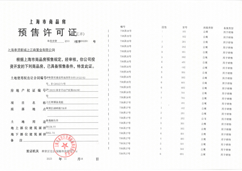 上江南璟荟名庭预售许可证