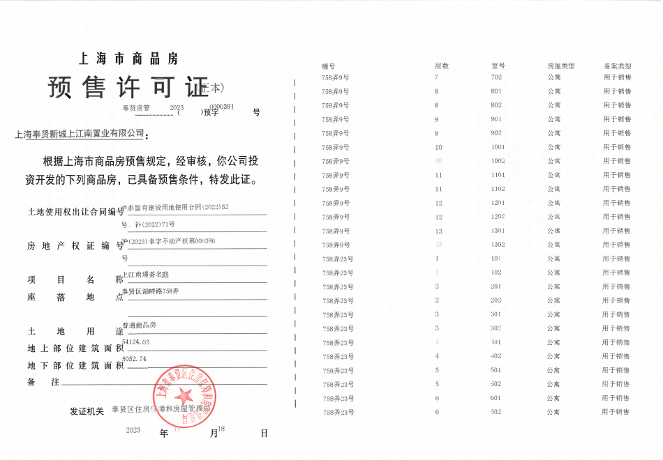 上江南璟荟名庭预售许可证