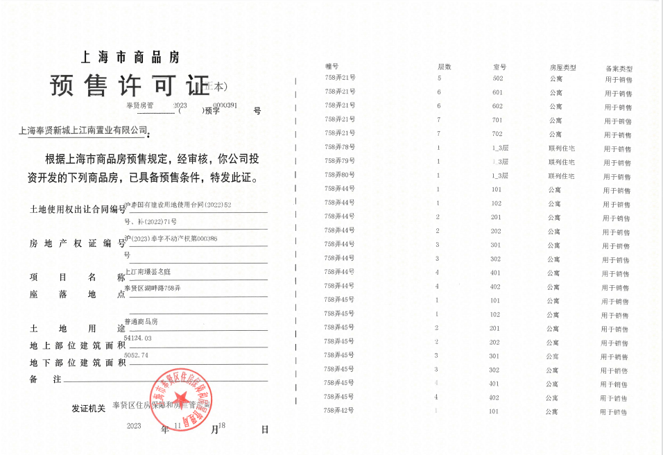 上江南璟荟名庭预售许可证