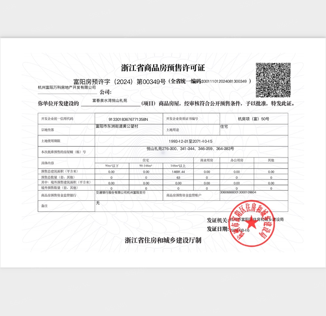 万科公望预售许可证