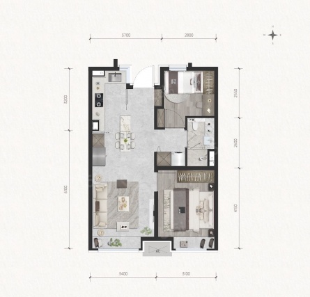 2室1厅1卫户型详情