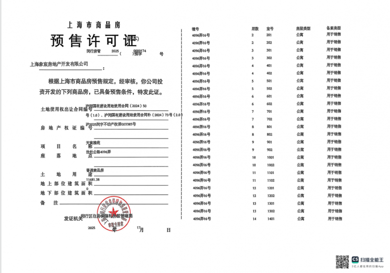 象屿天宸雅颂预售许可证