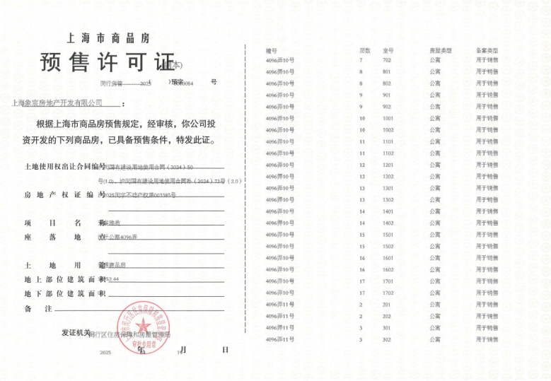 象屿天宸雅颂预售许可证