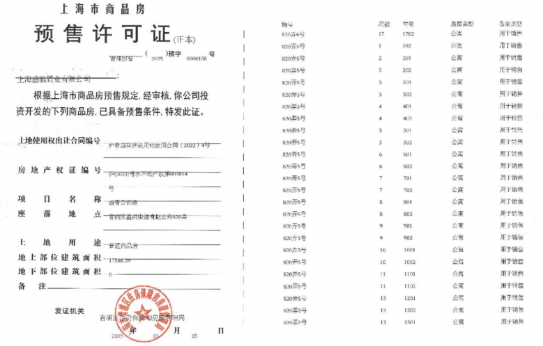 盛青云锦预售许可证