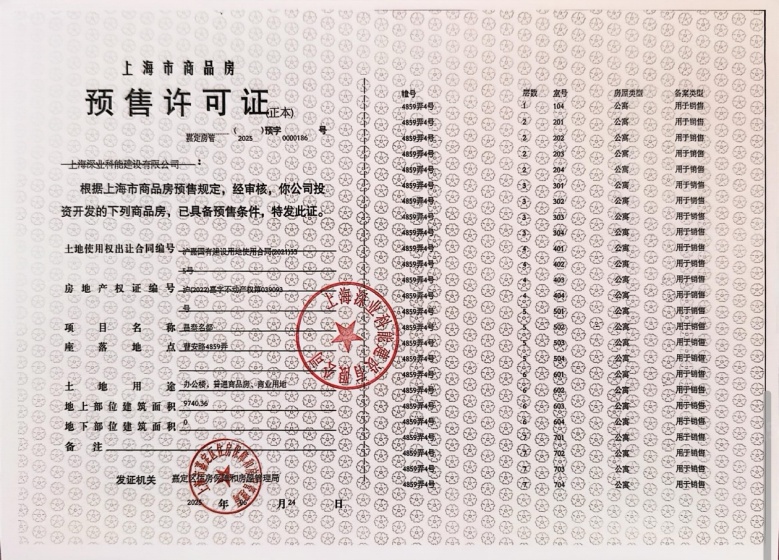 深嘉上府预售许可证