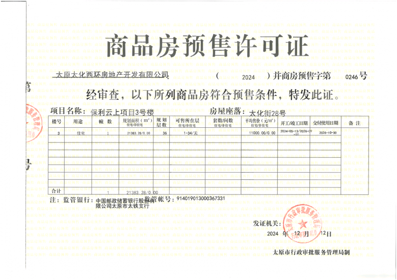 保利和悦华锦预售许可证