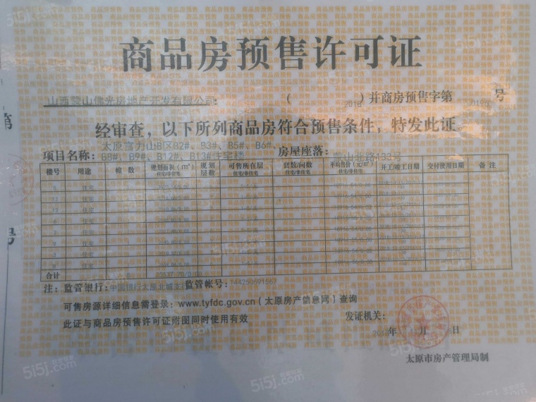 富力山预售许可证