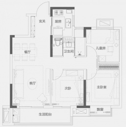 3室2厅1卫户型图