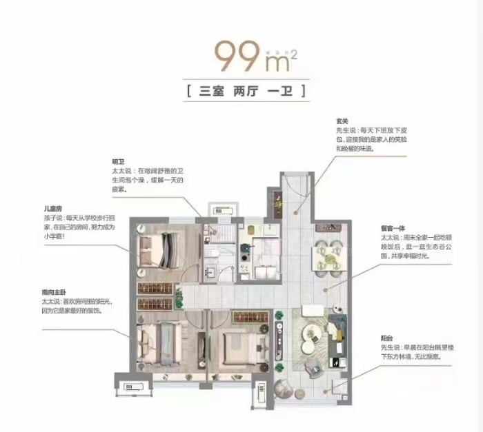 万达广场-汇金华府3室2厅1卫