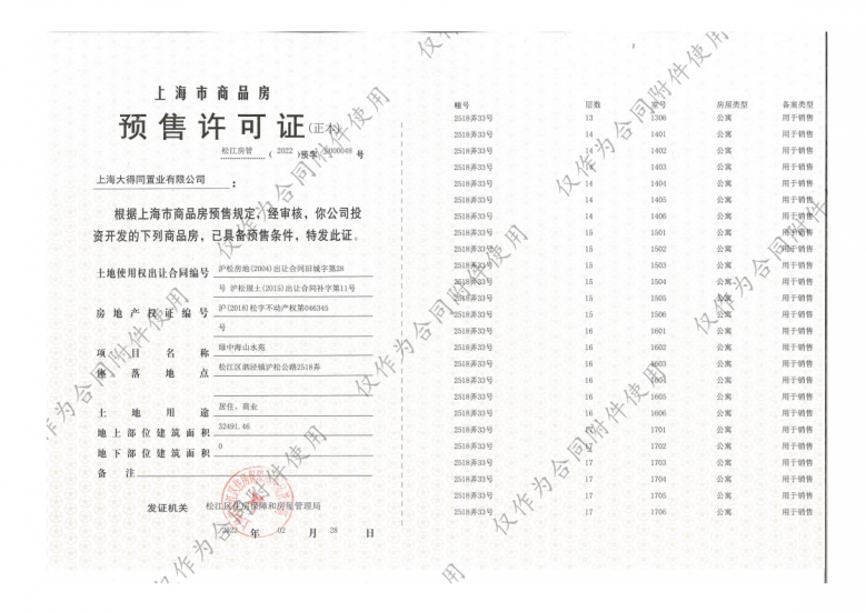 泗泾绿中海预售许可证