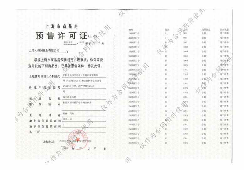 泗泾绿中海预售许可证