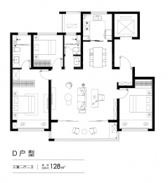 3室2厅2卫户型图