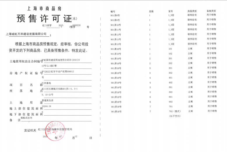 虹盛里预售许可证