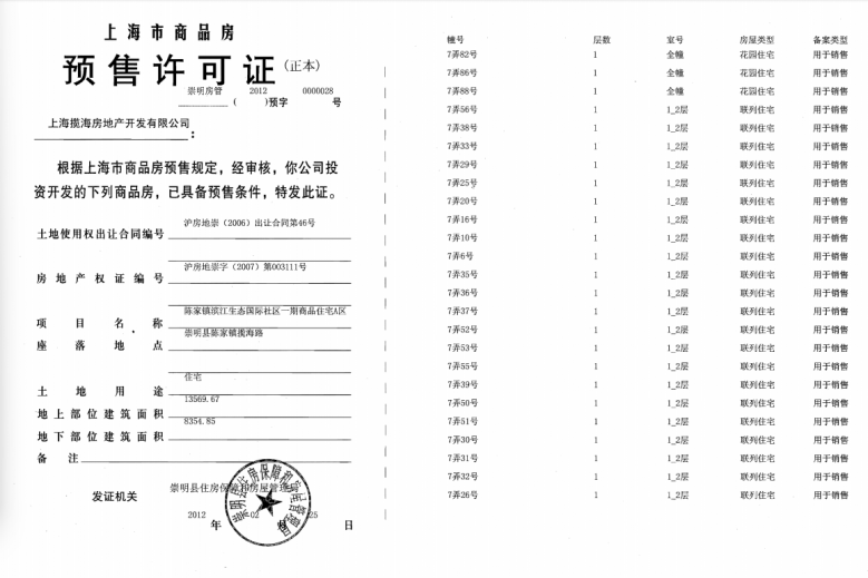 东滩海上明月预售许可证