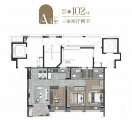 3室2厅2卫户型图