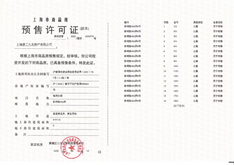 海玥黄浦源预售许可证