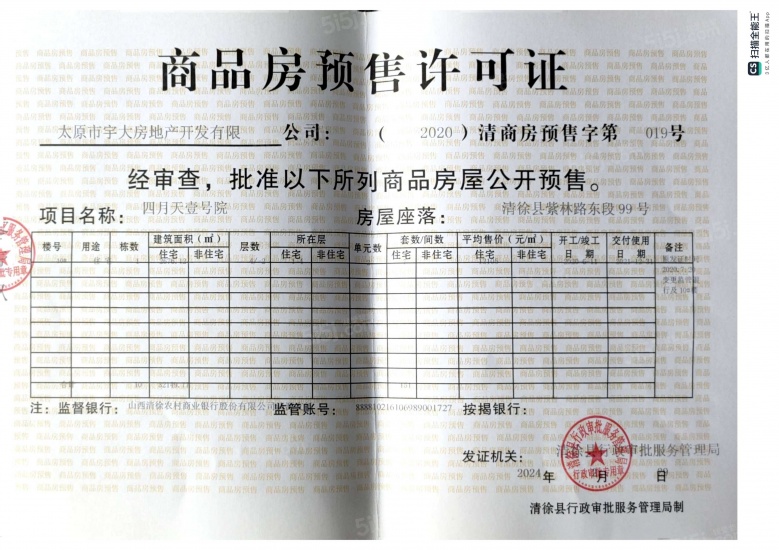 四月天壹号院预售许可证