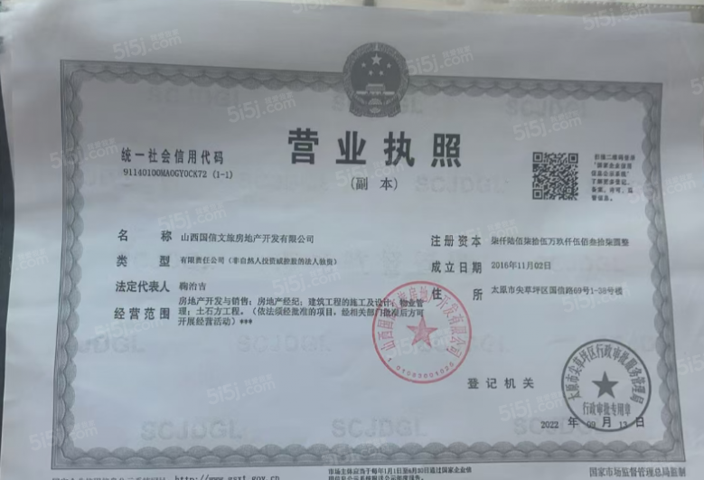 国信·山水间丽景养生小镇开发商营业执照