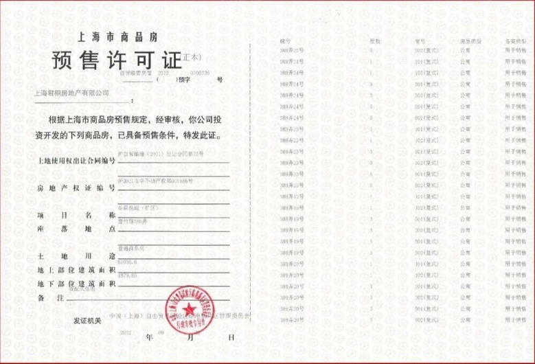 龙光天曜预售许可证