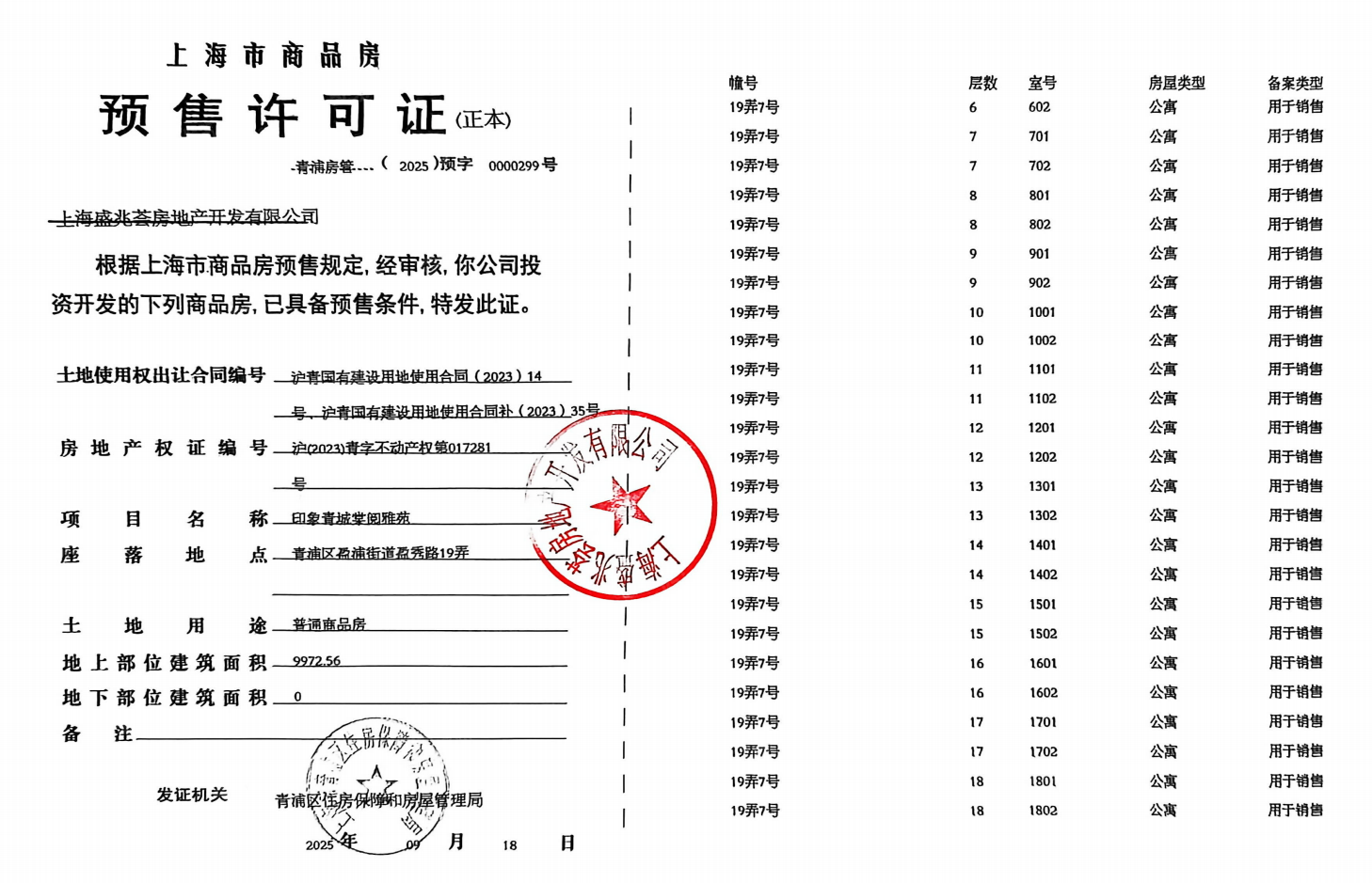 印象青城预售许可证