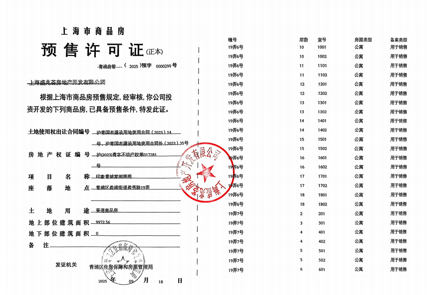 印象青城预售许可证