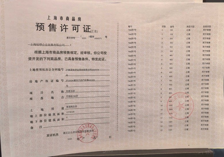 保利虹桥和著预售许可证