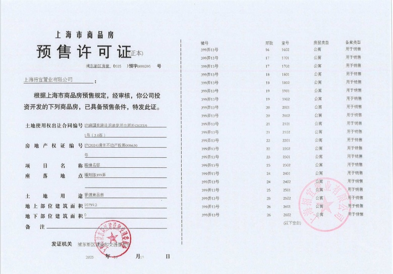 招商臻境预售许可证