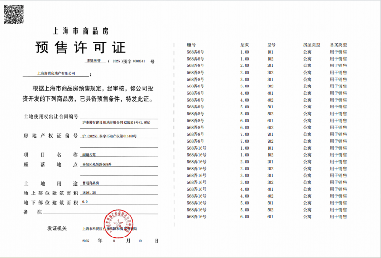 龙湖·御湖境预售许可证
