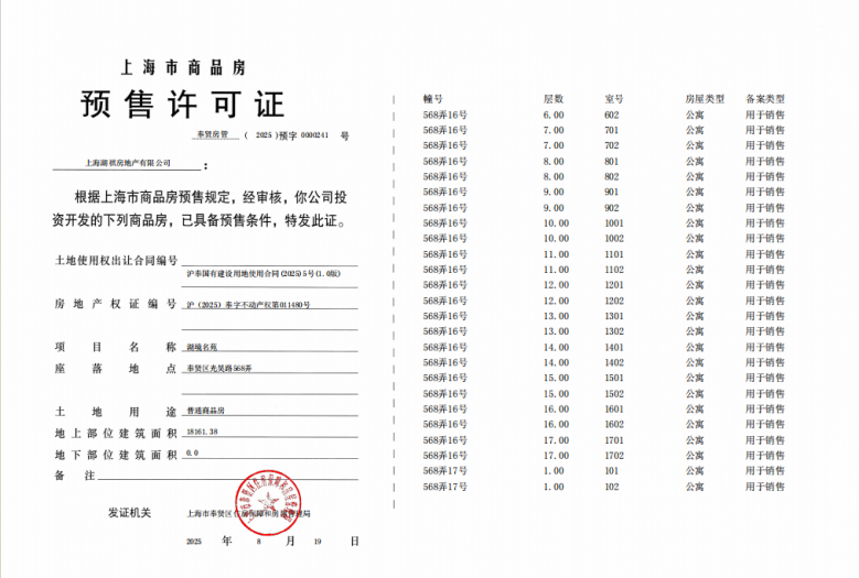 龙湖·御湖境预售许可证
