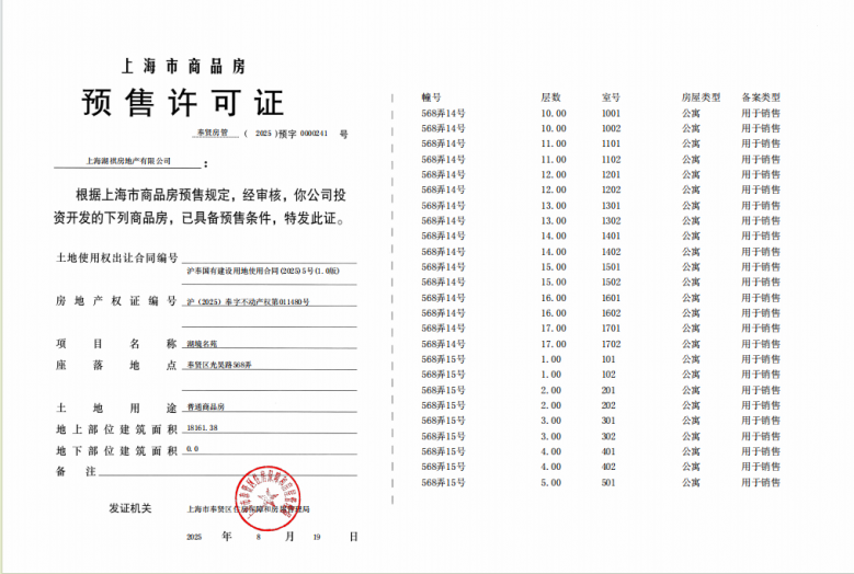 龙湖·御湖境预售许可证