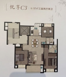 3室2厅2卫户型图