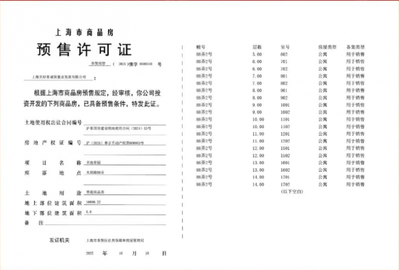 贝涟C1预售许可证