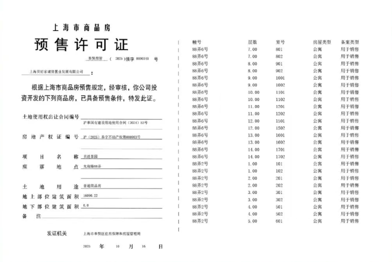 贝涟C1预售许可证