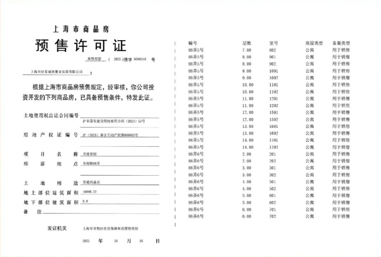 贝涟C1预售许可证