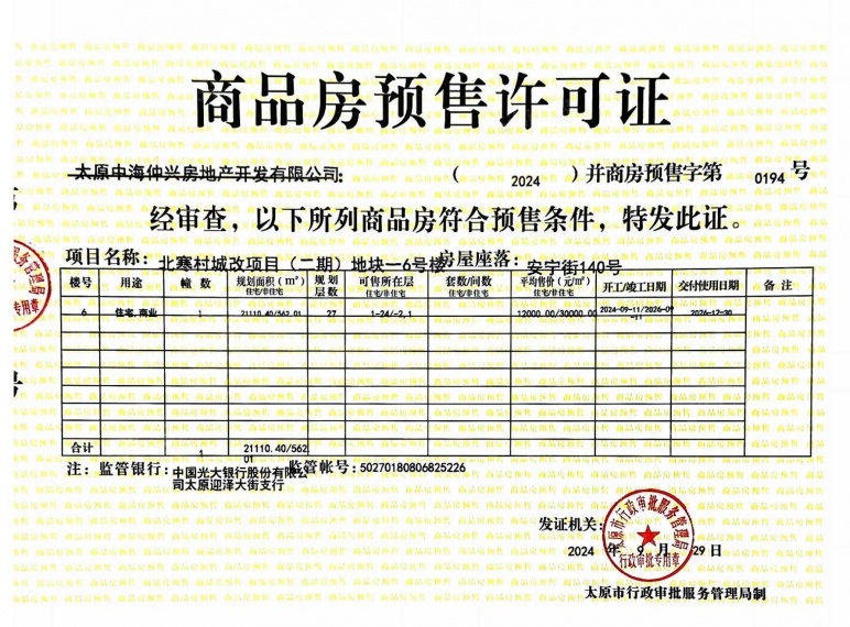 中海国际社区预售许可证