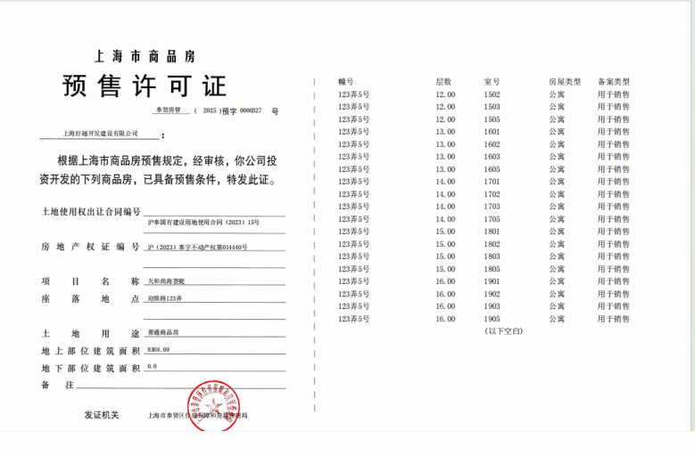 天和尚海荟庭预售许可证