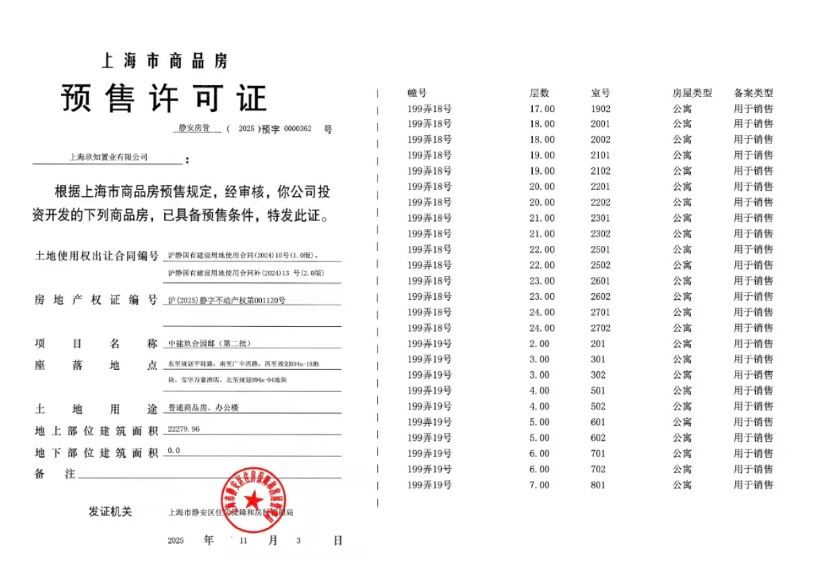 中建玖上琅宸预售许可证