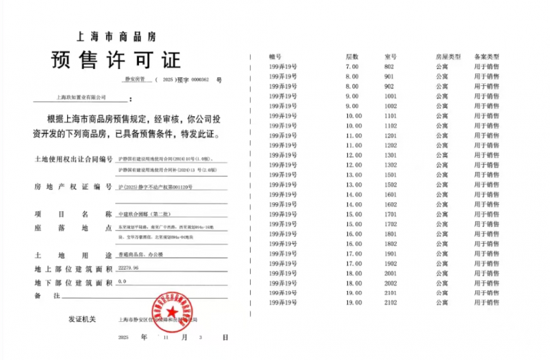 中建玖上琅宸预售许可证