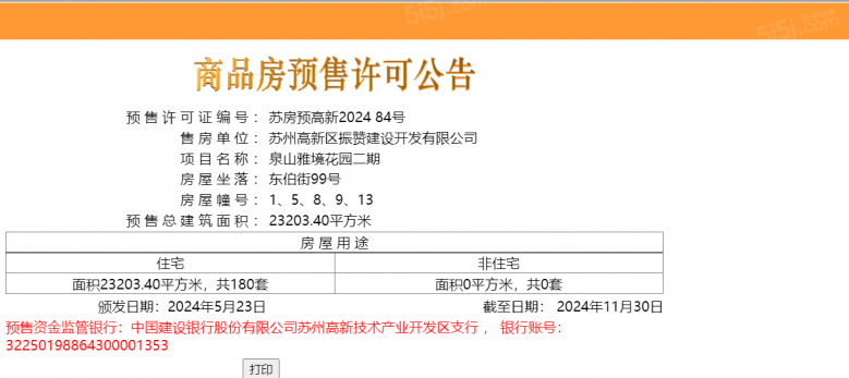 泉山雅境预售许可证