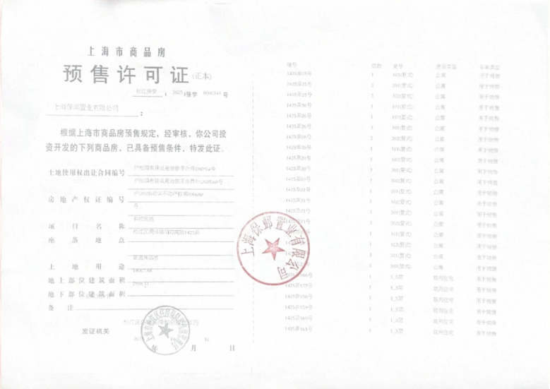 保利西郊和煦领墅预售许可证