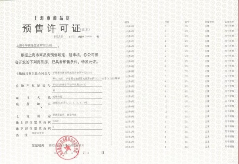中环桃源里预售许可证