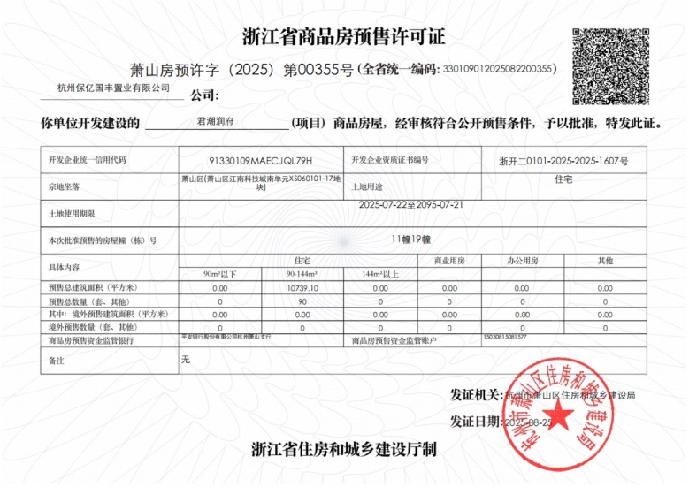 君潮润府预售许可证