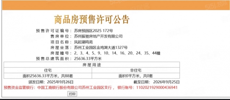 绿城凤起潮鸣预售许可证